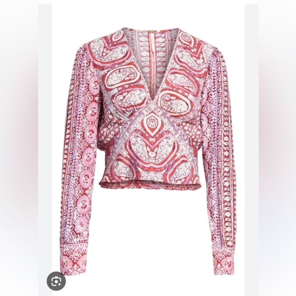 Free People Pattern Long Sleeve Crop Top